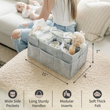 Storage basket for baby items, changing table &amp; care with 8 outside pockets: Baby gift