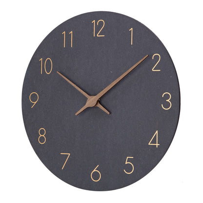 Wooden quartz wall clock (30cm) without ticking noise for living room, kitchen: battery operated
