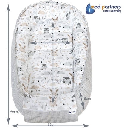 Medi Partners baby nest for newborns made of 100% cotton (100x60x15cm): owl motif