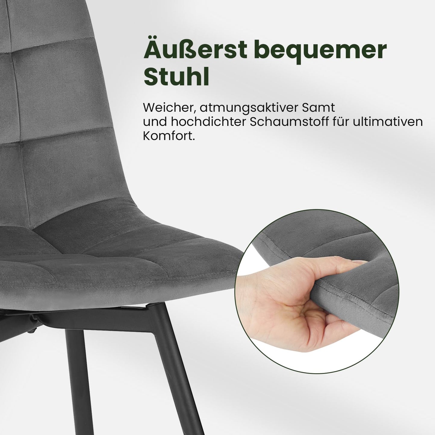 EUGAD Set of 4 Dining Chairs: Swivel Kitchen Upholstered Chair with Metal Legs (Dark Grey)