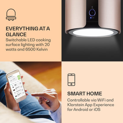 Klarstein Skyfall Smart Island Extractor Hood (Gold): Wi-Fi &amp; app control including activated carbon filter
