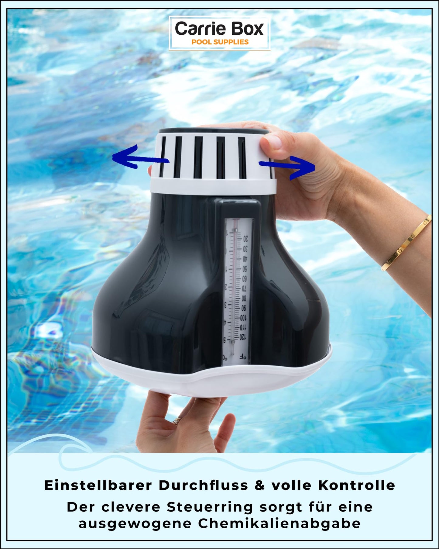 Carrie Box Dosing Float incl. Thermometer: Chlorine Dosing Device, Adjustable, 20 to 200g