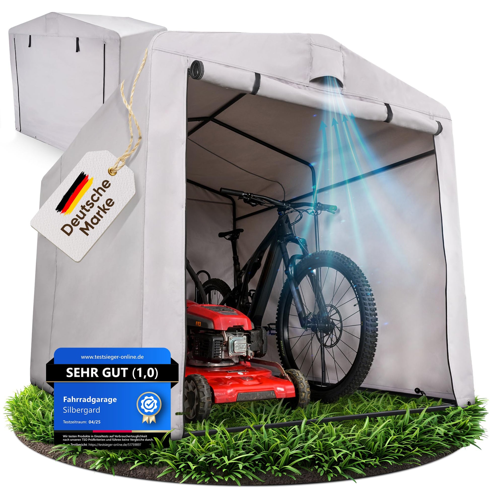 Silbergard Fahrradgarage mit extra Tiefe für E-Bikes: Wetterfest & Reißfest