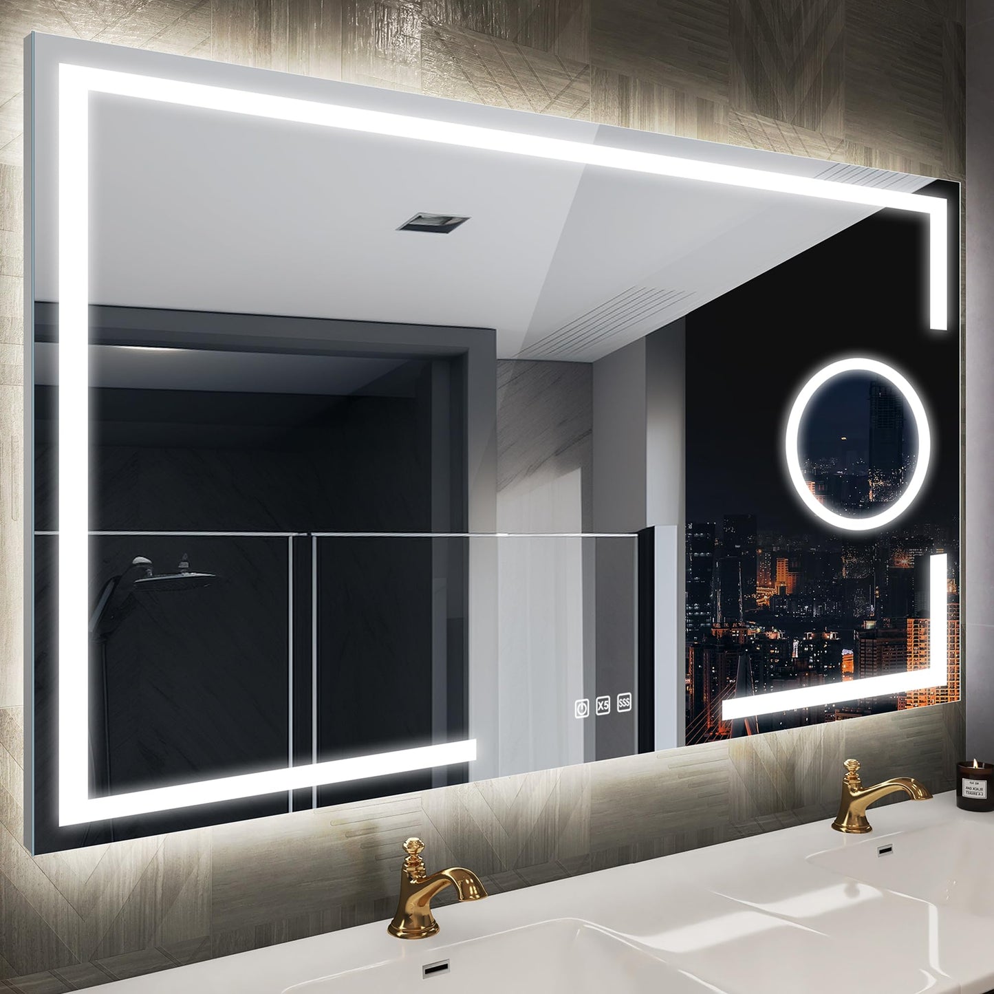 STARLEAD Badspiegel-mit-Beleuchtung 120x70cm, Badezimmerspiegel mit 5X Vergrößerungsspiegel-mit-Licht, 3 Lichtfarben, Einstellbare Helligkeit, Entfoggen, IP44 LED-Spiegel-Bad, HD Hartglas