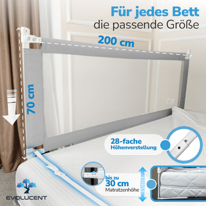EVOLUCENT bed rail (200cm) without screwing with fall protection for parents' bed: Washable