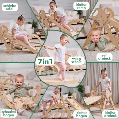 5-in-1 Montessori Climbing Frame Set with Cushion &amp; Slide for Kids, Indoor Playground