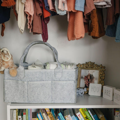 Storage basket for baby items, changing table &amp; care with 8 outside pockets: Baby gift