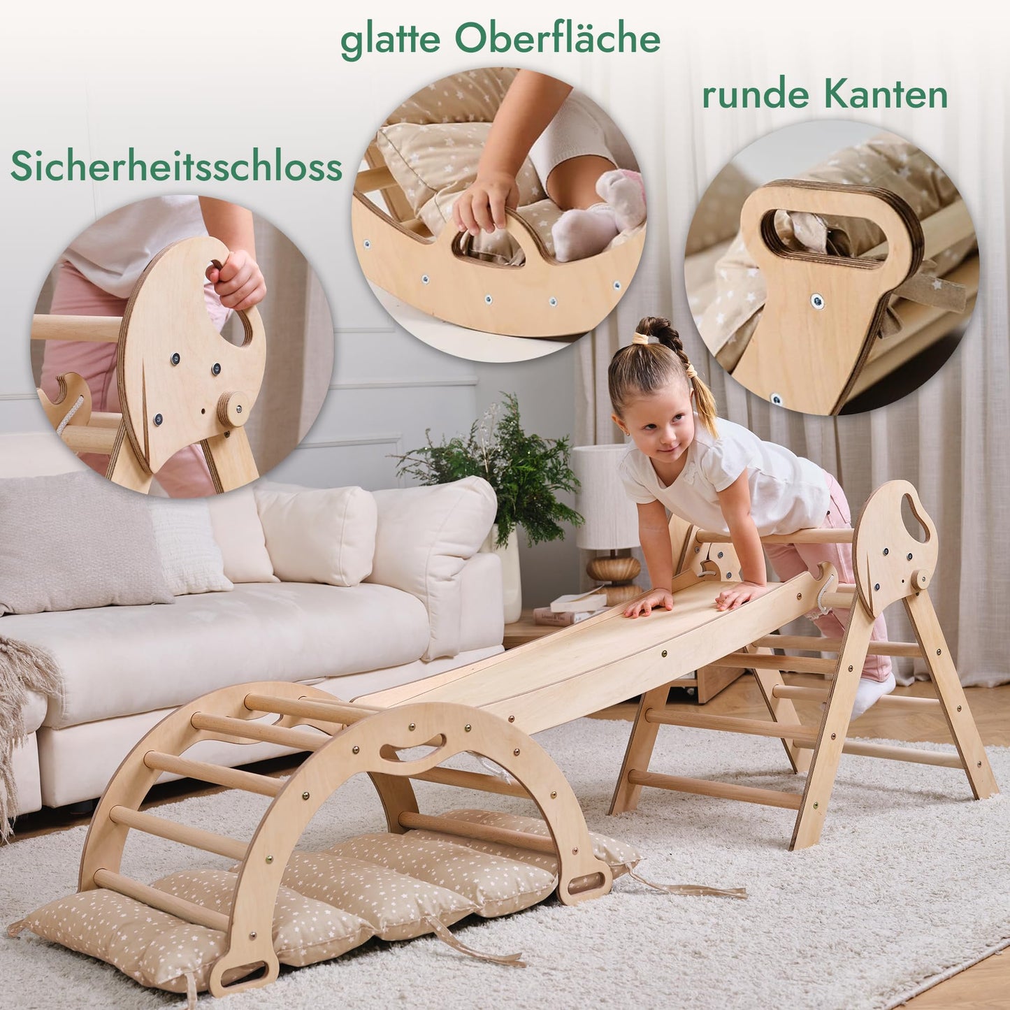 5-in-1 Montessori Climbing Frame Set with Cushion &amp; Slide for Kids, Indoor Playground