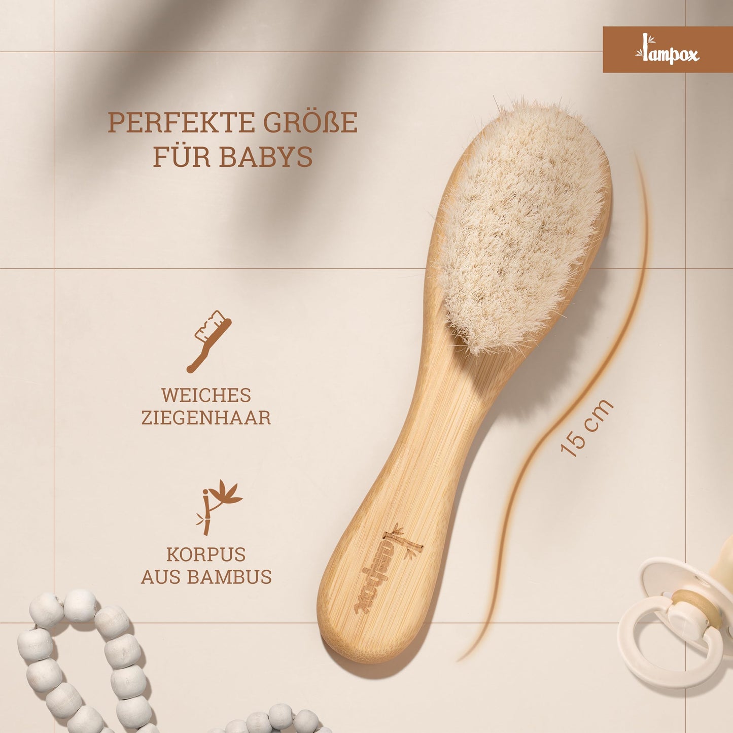 Baby hairbrush for newborns (extra soft) made of soft goat hair: care set gift