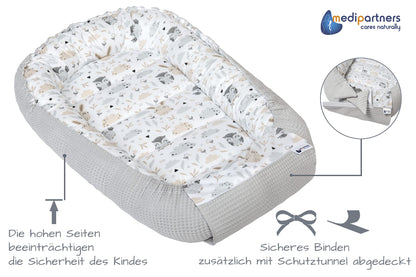 Medi Partners baby nest for newborns made of 100% cotton (100x60x15cm): owl motif