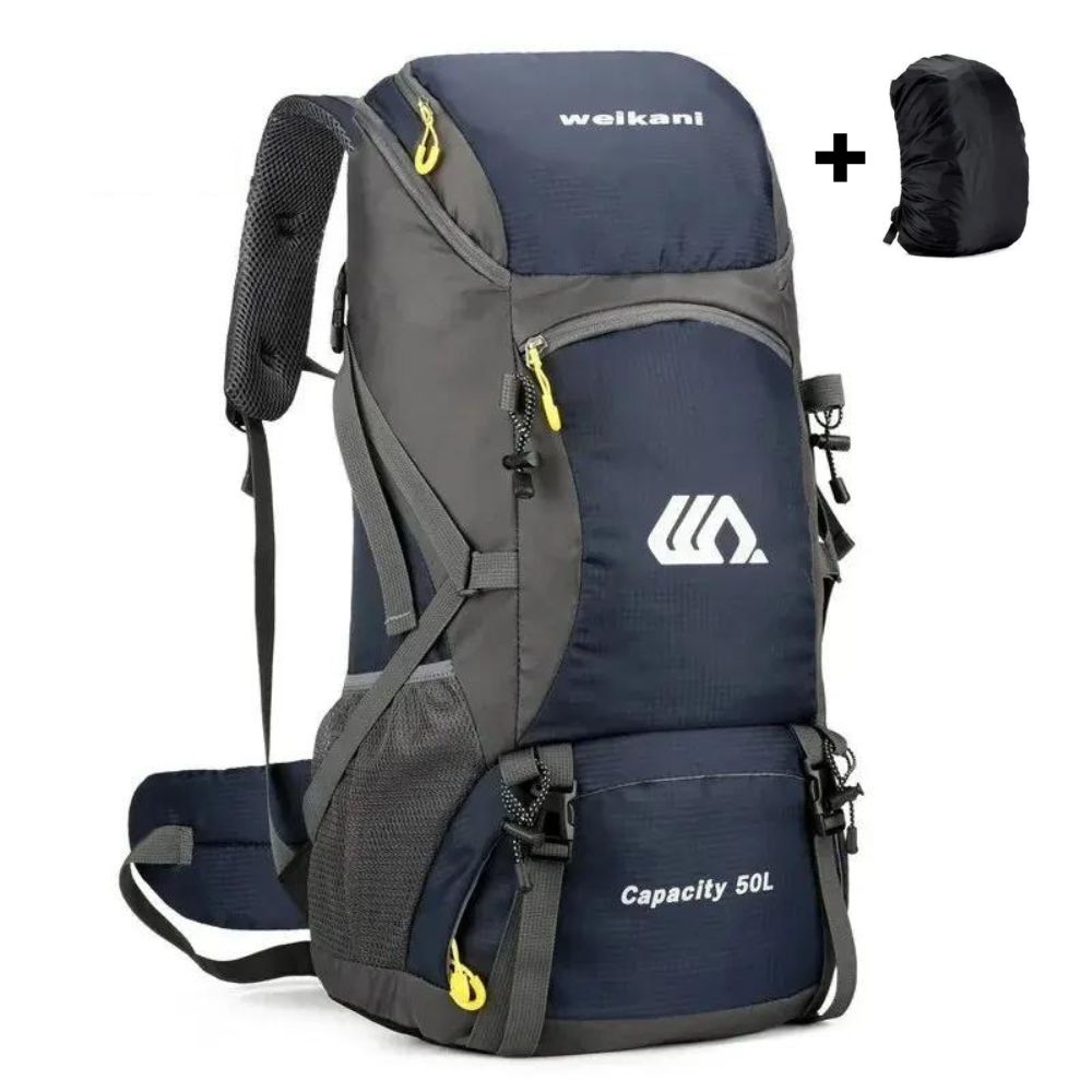 Ultraleichter 50L Wanderrucksack | Faltbar - Wasserfest: Ideal für Outdoor-Aktivitäten - Dunkelblau mit Regenschutz
