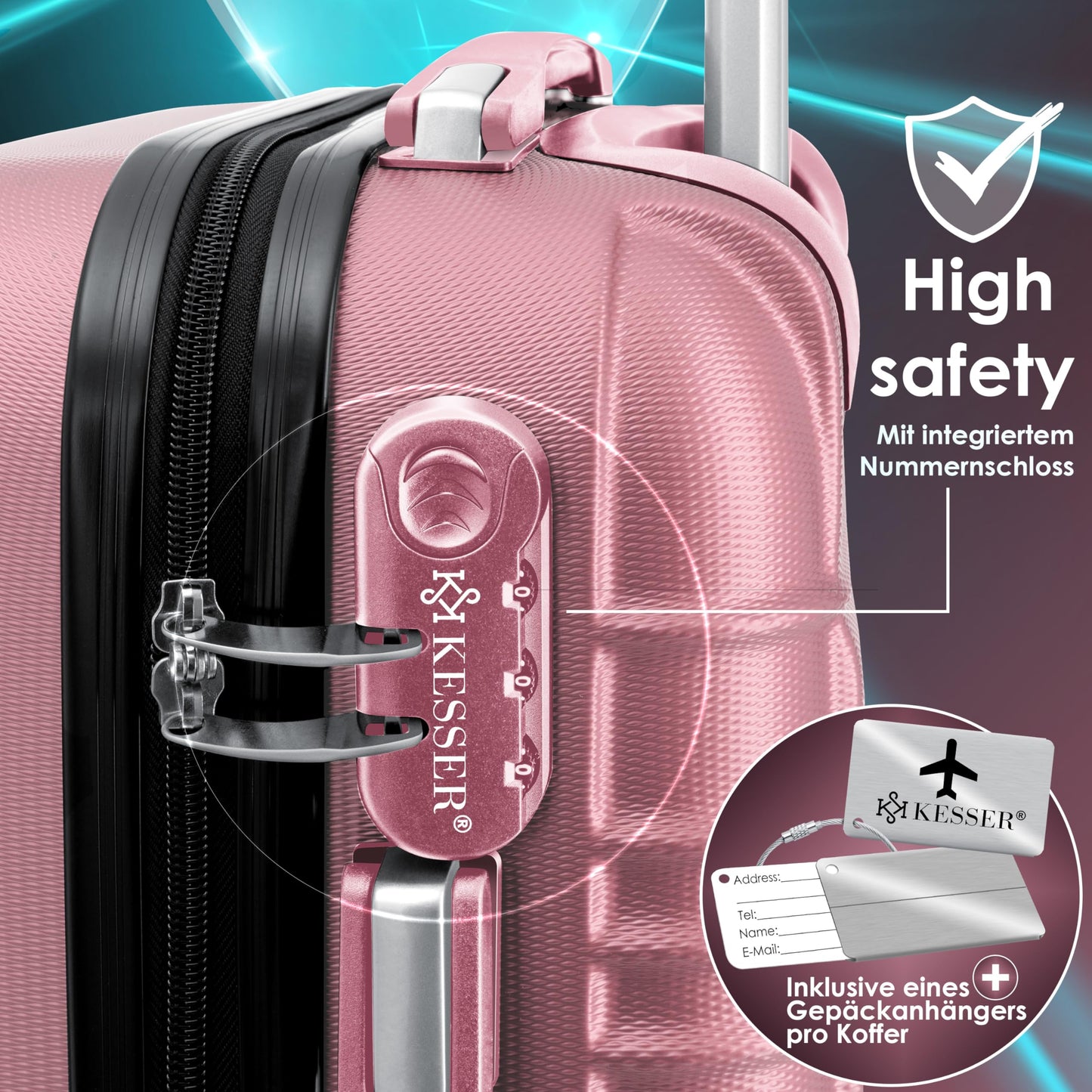 KESSER® hard-shell travel suitcase set (4 pieces) including suitcase scale and luggage tag