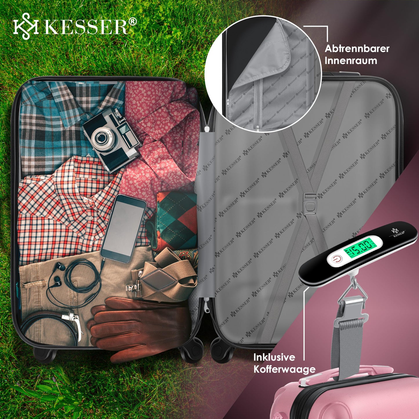 KESSER® hard-shell travel suitcase set (4 pieces) including suitcase scale and luggage tag