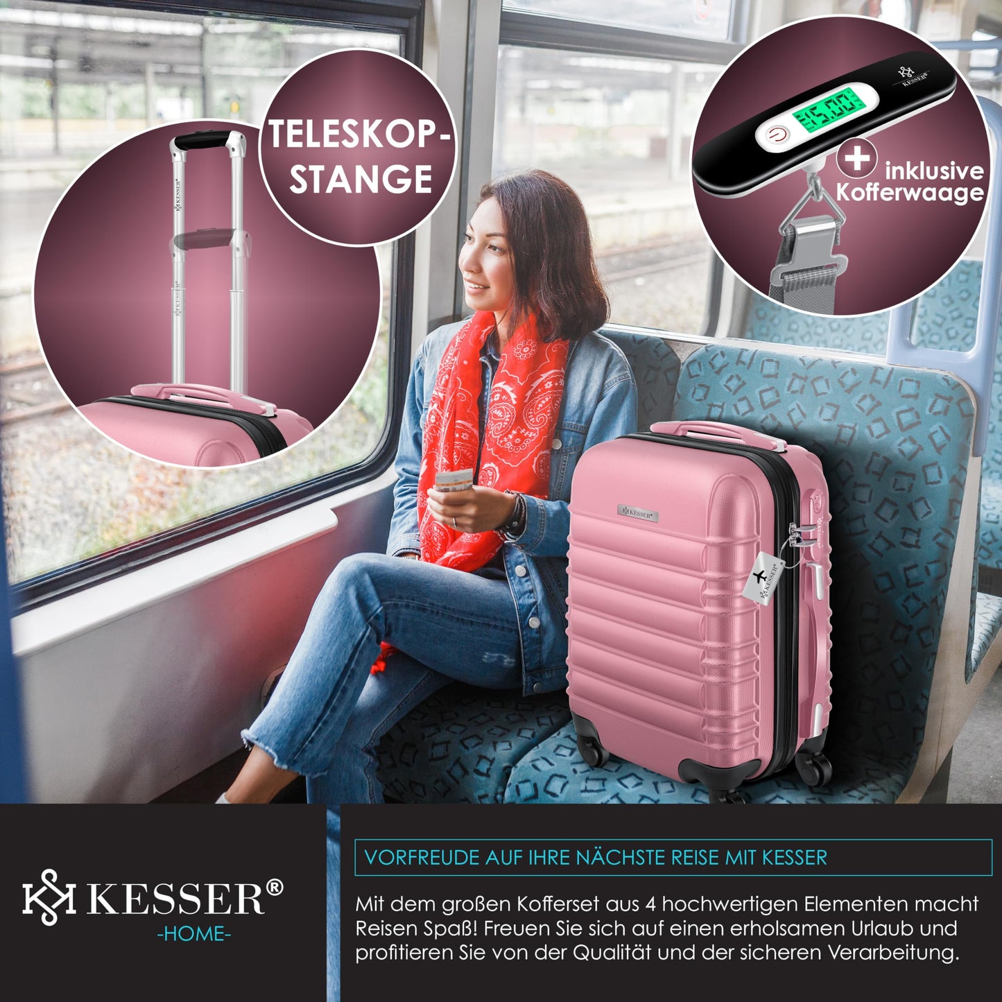 KESSER® hard-shell travel suitcase set (4 pieces) including suitcase scale and luggage tag
