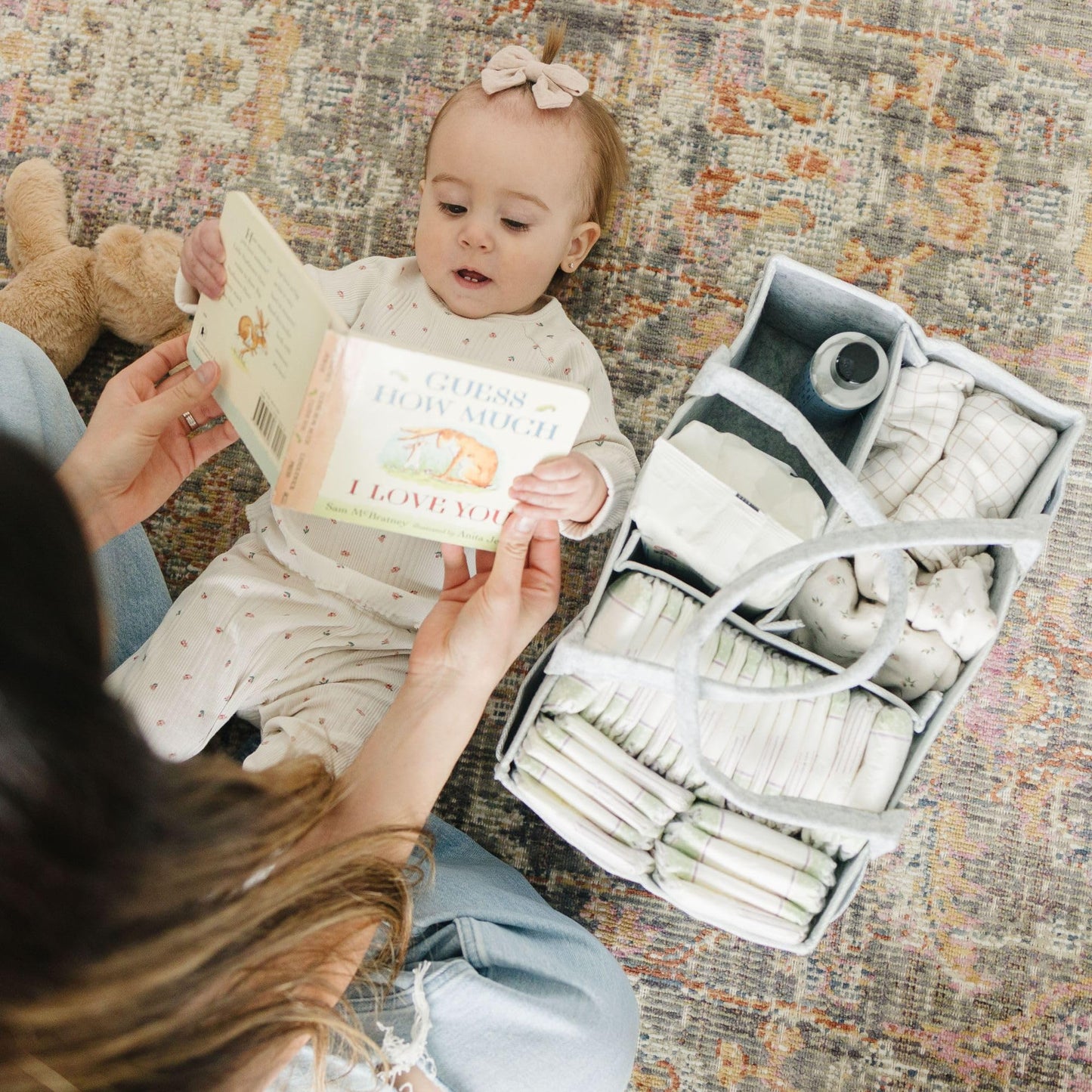 Storage basket for baby items, changing table &amp; care with 8 outside pockets: Baby gift