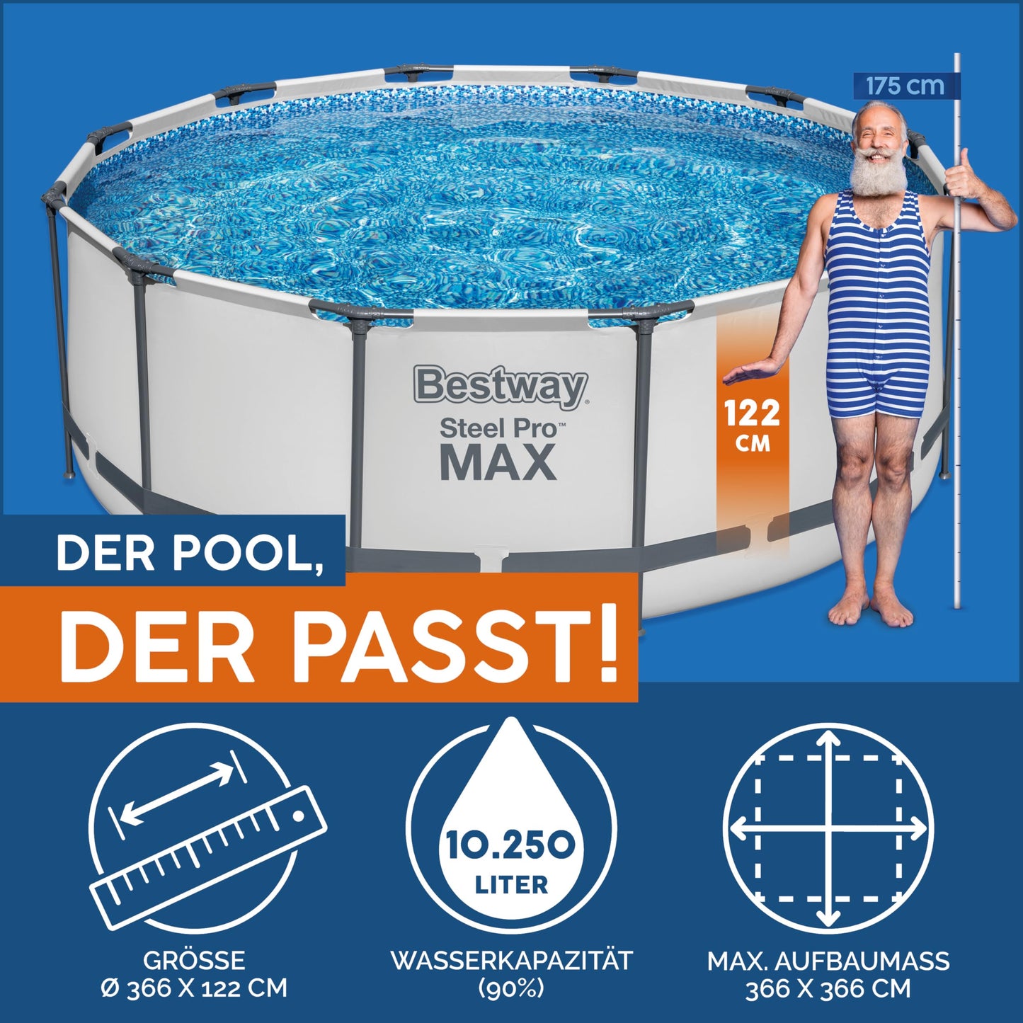 Bestway Steel Pro-MAX Frame Pool Complete Set with Filter Pump (Ø 366x122cm)