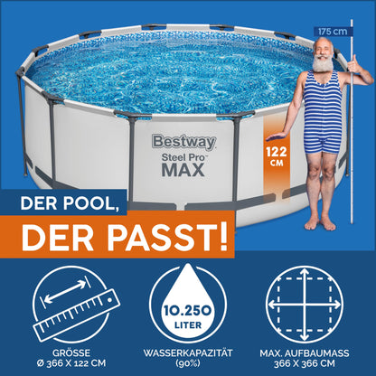Bestway Steel Pro-MAX Frame Pool Complete Set with Filter Pump (Ø 366x122cm)