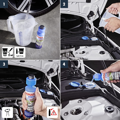 SONAX XTREME windscreen cleaner 1:100 (250ml) makes 25 liters of cleaning fluid for clear visibility