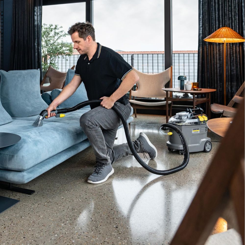 Kärcher 'Puzzi 8/1' wet and dry vacuum cleaner for cleaning upholstery including upholstery nozzle