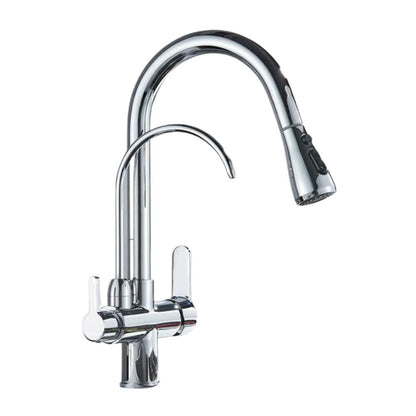Dual-Wasserhahn mit Filteranschlussoption | 360° drehbar, herausziehbarer 3-Weg Sprüher (Chrom)