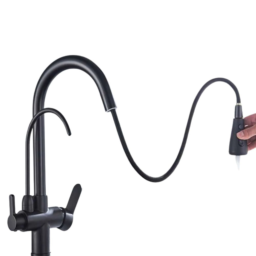 Dual-Wasserhahn mit Filteranschlussoption | 360° drehbar, herausziehbarer 3-Weg Sprüher