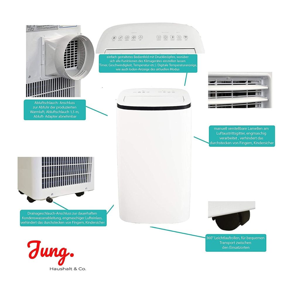 JUNG 'TV08' Mobile Air Conditioner with Remote Control: 16000 BTU, 4.7kW | Cooling, Dehumidifying, Ventilating