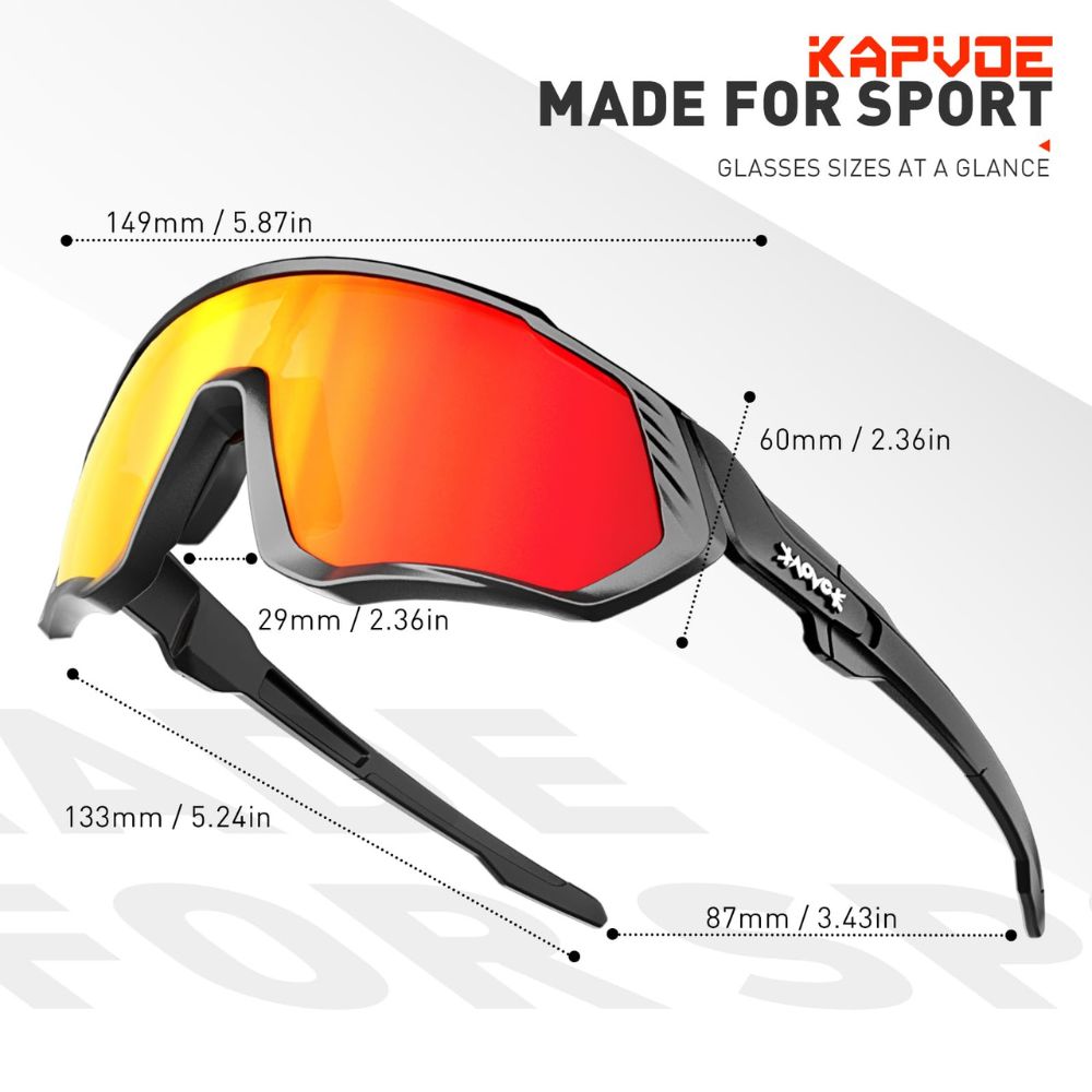 Kapvoe Unisex Sportbrille mit 5 austauschbare Gläser: UV400, TR90-Rahmen, Polarisierte Linse