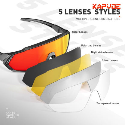 Kapvoe Unisex Sportbrille mit 5 austauschbare Gläser: UV400, TR90-Rahmen, Polarisierte Linse