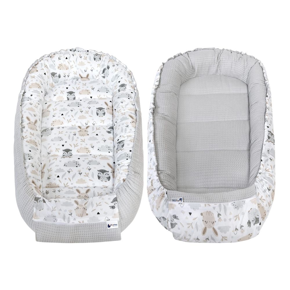 Medi Partners baby nest for newborns made of 100% cotton (100x60x15cm): owl motif