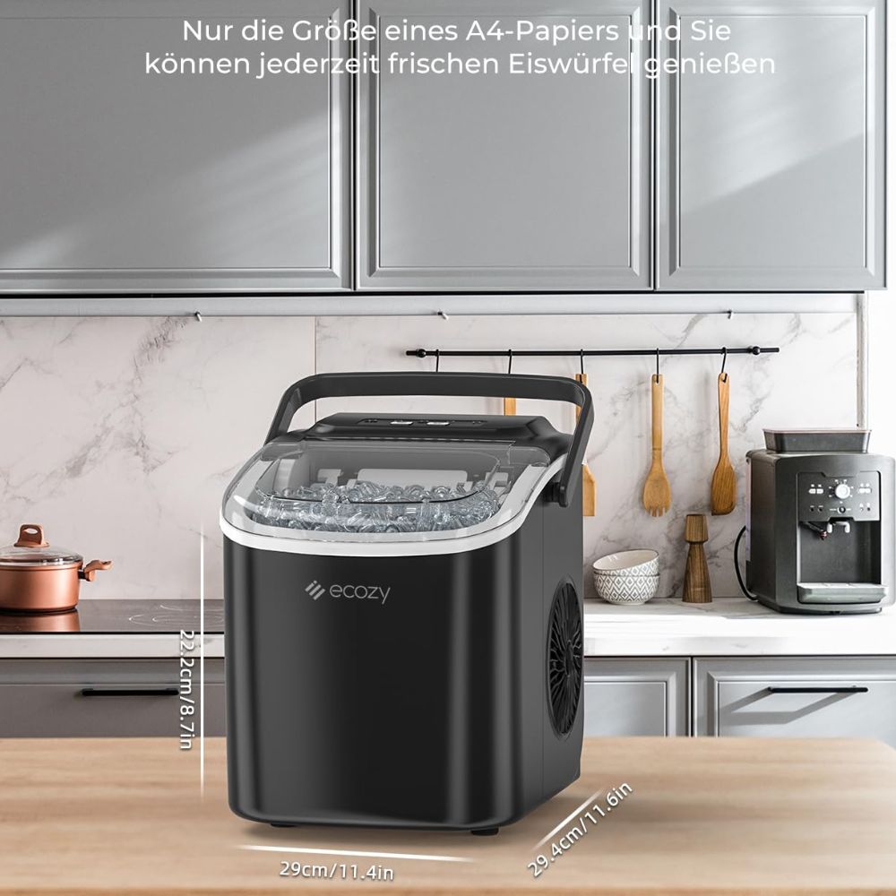 Self-cleaning ice cube machine (12 kg in 24 h): 2 ice cube sizes, ice cube maker for home
