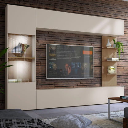 Wohnwand 'Lazando' | Mediawand, Vitrine, TV-Wand mit weißer LED Beleuchtung