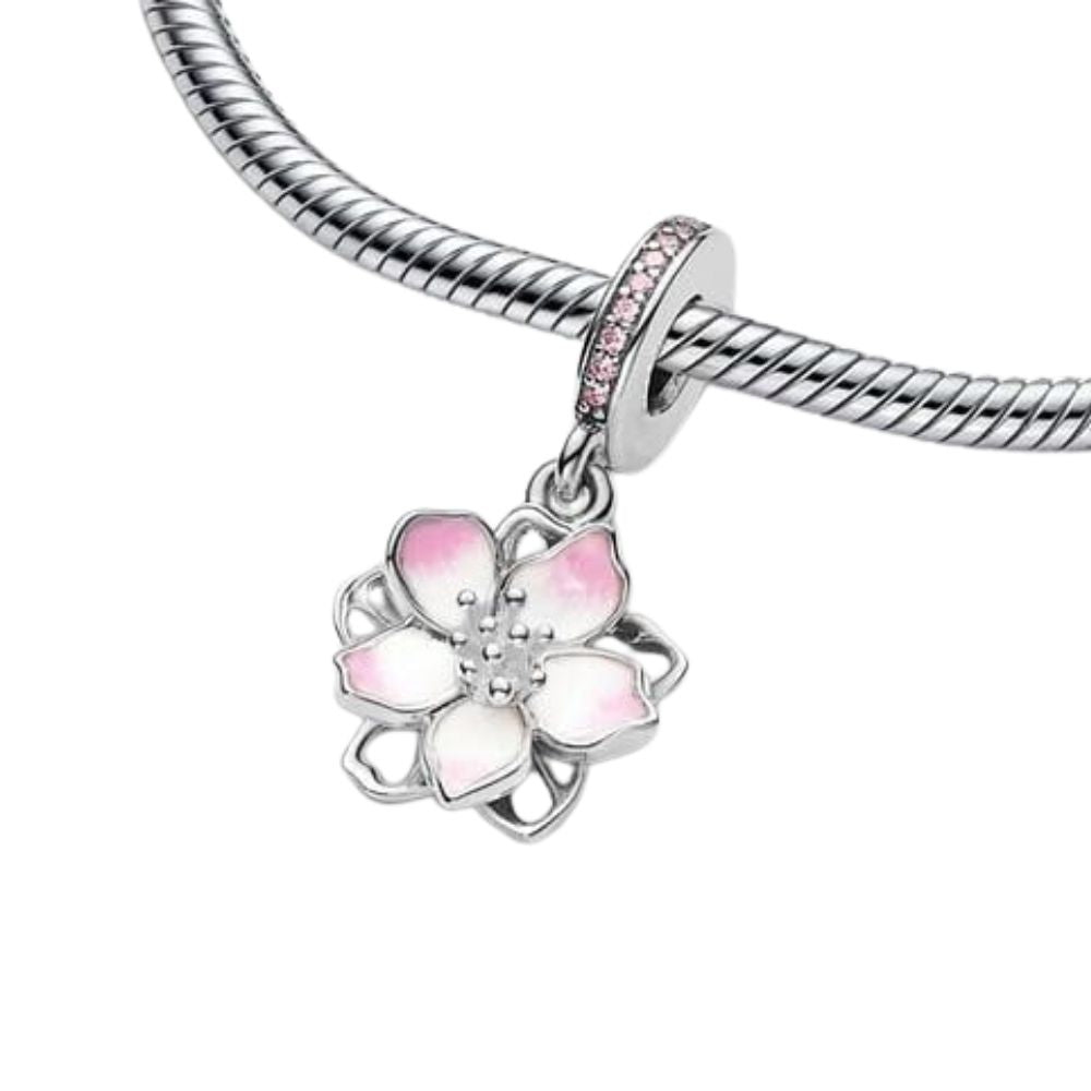 Feitery Cherry Blossom Dangle Charm Herz-Anhänger Armband zum Muttertag