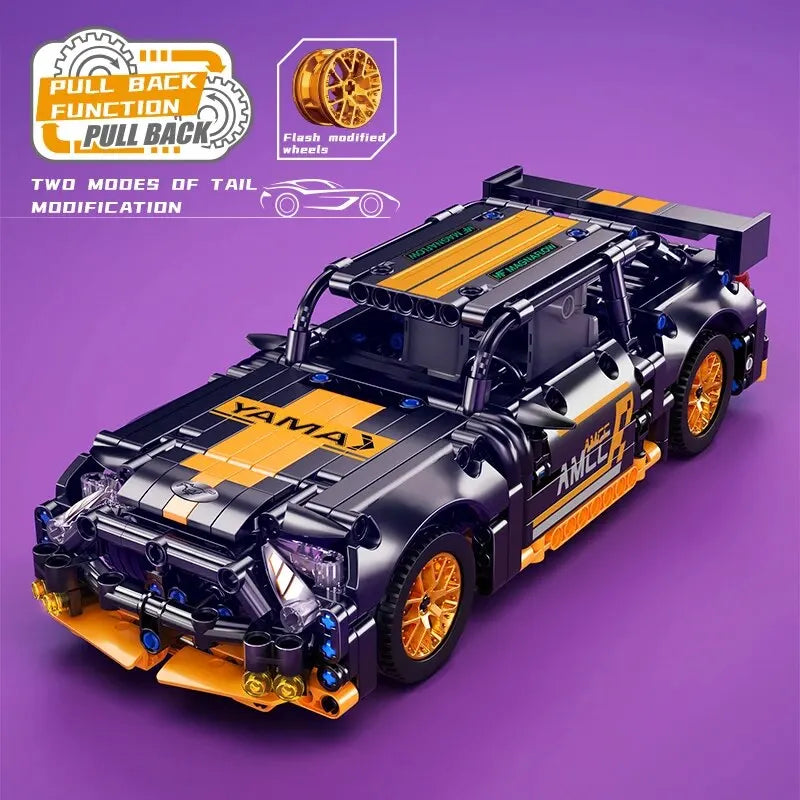 Technik Auto Bausteine Set | Sportwagen-Modelle für Technikfans und Jungen (Retro Style)