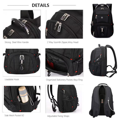 Swiss-Style 17-Zoll Multifunktionaler Reiserucksack mit USB-Anschluss, Wasserabweisend